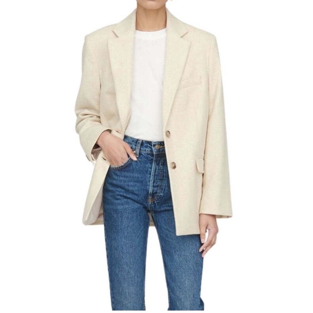 Anine Bing Revolve Sonora Houndstooth Wool Blazer Buttercream